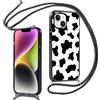 Knrlqim Cover con Cordino per iPhone 13 / iPhone 14 6,1 Trasparente Aesthetic Mucca da latte Ragazze Donne Custodia con Corda Tracolla Laccio Collana Silicone TPU Antiurto Protettiva Case, Nero