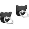 SUKADE 2 impugnature ad anello per telefono, 2 supporti ad anello per telefono a forma di gatto, rotazione a 360° e flip a 180°, pratico supporto per tutti gli smartphone (nero)
