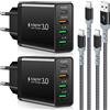 Acezeek Caricabatterie USB C da 35W [aggiornamento a 4 porte],2 blocchi di ricarica rapida con caricabatterie da parete,2 cavi C da 6,6 piedi,adatto per Samsung/LG/iPhone/Google Pixel ecc(nero)