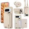 XMTON Custodia per Google Pixel 8 Pro Crossbody con portafoglio [slot per schede] [cavalletto ad anello] Custodia in pelle di Alta Qualità Cover a tracolla per Google Pixel 8 Pro, bianco