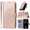 Cavor Cover Compatibile con iPhone 12 PRO Max con Cordino,Flip Fiori Portafoglio Custodia in Pelle,[4 Slots][Magnetica],Custodia Cover con Laccio Compatibile con iPhone 12 PRO Max - Oro Rosa