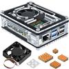 Miuzei Case per Raspberry Pi 5 con 4 Puro Rame Dissipatore 40X40X10mm 4 Pin PWM Ventola Contenitore compatibile con Raspi 5 4gb 8gb (Compatibile con ufficiale dissipatore per Raspberry Pi 5)