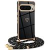 Mkej Custodia con Collana per Google Pixel 9/9 Pro, Cover Donna Cuore amore con Cordino, Case con Laccio Tracolla Elettrolitico TPU Cover con Collana per Google Pixel 9/9 Pro - oro nero