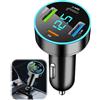 suuosl Caricabatterie Presa accendisigari USB veloce auto 53W con 4 porte (PD&QC 3.0) Adattatore accendisigari universale per auto/SUV/camion, caricatore compatto con display LED di tensione, 12V/24V