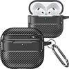 Fofvccv Custodia in Fibra di Carbonio compatibile con AirPods 4 (2024), Cover Protettiva Antiurto Antipolvere Antigraffio con Moschettone e LED Visibile per AirPods 4th Generation XW Black