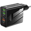 Three Stars Caricatore USB C 65W 5 Porte 2 C + 3 A con QC 3.0 - Caricabatterie 65W Caricatore USB Multiplo Compatibile con Dispositivi iPhone + Galaxy + Xiaomi - Certificato CE - Colore Nero | 3‑Stars