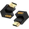 J&D Adattatore HDMI da 90 Gradi e 270 Gradi, 2-Pack Placcato Oro Angolo Retto Maschio a Femmina HDMI Adattatore 90 a 270 Gradi