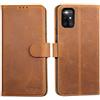 Lensun Cover per Samsung Galaxy A51 4G, Custodia in Vera Pelle [RFID Blocking] Libro con Portafoglio Chiusura Magnetico Flip Custodie Cuoio per Telefono Galaxy A51 4G - Marrone retrò