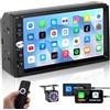 Hikity Autoradio 2 Din con Carplay/Android Auto 7 Pollici Schermo Stereo Auto con Bluetooth FM Mirror Link AUX USB MIC SWC Telecamera Retromarcia