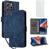IUQXU Cover per Oukitel P1 Libro con Pellicola Vetro Temperato [Blocco RFID] Antiurto Supporto Custodia in Pelle Portafoglio per Oukitel P 1 OukitelP1 Blu