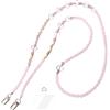 MisFun Cordino per Cellulare Universale con 1 pezzi Patch, Grazioso Cordino con Perline a Forma di Cuore, Cinturino da Collo con Chiusura in Metallo Laccio per Cellulare da Collo (Perline Rosa)