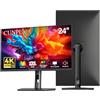 CUNPU 4K Monitor da 24 Pollici, Regolabile in Altezza, con 2 Altoparlanti, sRGB 135%, AdobeRGB DCI-P3 100%, Pannello IPS, UHD (3840 x 2160), 1,07 Miliardi+ Colori, Sync, 2DP+2HDMI, Nero