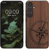 kwmobile Custodia Compatibile con Samsung Galaxy S24 Plus Cover - Back Case in Legno con Bumper in Silicone TPU - Bussola vintage marrone scuro