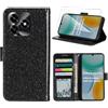 Wanglaism Custodia per Honor X5C plus, con 1 confezione di protezione dello schermo in vetro temperato, Honor X5C plus Flip custodia in pelle del telefono con supporto per schede(Nero)