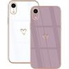 Lonrapa 2 Pezzi Cover per iPhone XR Colori Amore Cuore Motivo Design Morbido Placcatura TPU Custodia per iPhone xr Specchio Silicone Antiurto Protettiva Case per Ragazze, Bianco e Viola