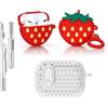 LEWOTE 3 in 1 Compatibile con Apple Airpods Pro (2a/1a Generazione) Custodia Protettiva Divertente e Carina con Kit di Pulizia e Portachiavi (3D Fragola)