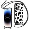Knrlqim Cover con Cordino per iPhone 16 Pro Max 6,9 Trasparente Aesthetic Mucca da latte Ragazze Donne Custodia con Corda Tracolla Laccio Collana Silicone TPU Antiurto Protettiva Case, Nero