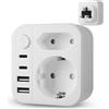 GeeRic Adattatore Presa Inglese,GeeRic 6 in 1 Adattatore da Italia a UK Plug con 2 USB-A/Type-C Interruttore Sicuro Adattatore da Viaggio Tipo G per Regno Unito, Irlanda, Hong Kong, Singapore 3400W/250V-13A