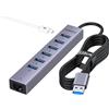 FORIDA Adattatore da USB a Ethernet in alluminio con hub USB a 7 porte, cavo lungo 1,2 m, porta Gigabit Ethernet, porta di alimentazione 5V/3A, prolunga USB compatibile con Windows, macOS, Linux e