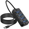 CERRXIAN Hub USB, splitter hub a 4 porte con interruttori LED on/off individuali da 2 m, cavo di espansione multi porta, trasferimento dati veloce