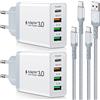 Acezeek Caricabatterie USB C da 35W [aggiornamento a 4 porte],2 blocchi di ricarica rapida con caricabatterie da parete,2 cavi C da 6,6 piedi,adatto per Samsung/LG/iPhone/Google Pixel ecc(bianco)