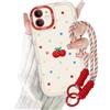 Krdvekm Cover con Cordino per iPhone 12 6,1'', Trasparente Silicone Custodia Aesthetic Ciliegia colorata Mädchen Disegni Collana Universale Regolabile Protezione Fotocamera Protettiva Case, Rosso