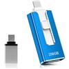 Wowfast USB Stick 256GB per telefono,4-in-1 Memory Stick per iPhone/iPad/Android/PC,USB 3.0 Memory Stick High Speed Flash Drive,Fast Transfer Photostick,Backup Foto Video,Blu