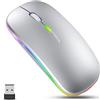 GLOBAL TECH Mouse wireless a LED, sottile, ricaricabile, silenzioso, 2,4 G, portatile, USB, ottico, senza fili, con ricevitore USB, per laptop, PC, computer, Mac (Argento)