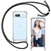 ISOI - Cover con Cordino compatibile con Google Pixel 7A, Regolabile Collana Tracolla Laccio Collo, Trasparente Custodia in Silicone TPU Morbido con Paraurti Airbag Antiurto - Nero