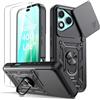 Oududianzi - Cover per Honor 400 Lite Custodia,[2 Pellicola Vetro Temperato] con Coperchio Scorrevole della Fotocamera, 360 ° staffa girevole e manicotto protettivo in silicone TPU - Nero