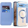 Emlivi Custodia per Google Pixel 7a, 2-IN-1 magnetica [ricarica wireless] [scomparto per carte] Custodia magnetica in pelle di alta qualità, pieghevole, resistente agli urti, per Pixel 7a, azzurro