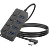 YACSEJAO Hub USB a 90 gradi Splitter YACSEJAO Hub dati USB 2,0 con pulsante LED individuale On/Off Interruttore DC5,5 * 2,1 Porta di alimentazione per laptop, PC Computer (4 Porti, 1M)
