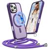 Pnakqil Cover per iPhone 16 Pro Max con Cordino, Compatibile con MagSafe, Custodia Silicone Magnetica Opaca Semi-Trasparente con Cordino Regolabile, Soft-Touch Anti-Impronta & Antiscivolo Case, Viola