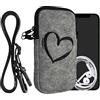 kwmobile Custodia in Feltro con Zip per Smartphone - Portacellulare a Tracolla - Porta Cellulare da Collo Universale - Cover Borsa Telefono - Cuore