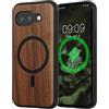 kwmobile Cover per Google Pixel 9a Cover Legno - Custodia per Smartphone con Paraurti in TPU - Compatibile con MagSafe - Marrone Scuro Legna