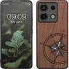 kwmobile Custodia Compatibile con Xiaomi Redmi Note 13 PRO 5G / Poco X6 5G Cover - Back Case in Legno con Bumper in Silicone TPU - Bussola Vintage Madreperla Marrone Scuro