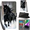 PHINIENLAND Cover per iPhone 15 Plus custodia portafoglio Cavallo nero | 3 scomparti carte, 1 tasca banconote, Chiusura magnetica, Supporto, Pelle PU flip cover per iPhone 15 Plus