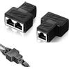 Cerioll 2 Pezzi Divisori Ethernet RJ45, Splitter Ethernet 1 a 2, Adattatore Divisore RJ45, Sdoppiatore LAN, Compatibile con Cat5/5e/6/6e/7, Nero