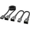 deleyCON 3-Pin Set di Cavi per Ventole Cavo di Prolunga - Estensione da 60 cm + Cavo a Y da 15 cm Nylon Plug & Play per PC Computer Stazione di Lavoro Nero