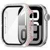 Suoman Cover per Apple Watch Series 9/8/7 45mm Pellicola Protettiva Ultrasottil PC Vetro Temperato Rigido Diamante Custodia Protettiva Case,Rosa,45mm