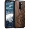 kwmobile Custodia Compatibile con Xiaomi Redmi Note 8 Pro Cover - Back Case in Legno con Bumper in Silicone TPU - Bussola vintage marrone scuro