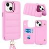 FALUWONRU Compatibile per iPhone 13 Cover con cordino iPhone 14 Custodia a Portafoglio porta carte cover custodia magnetica in pelle rimovibile custodia a libro portacellulare da collo donna,Rosa