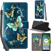 PHINIENLAND Cover per Motorola Moto E13 Case PU Pelle Custodia [Kickstand] [Chiusura magnetica] [Slot per Schede], Portafoglio Flip Custodia per Moto E13,Farfalla verde