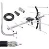 ATEK Kit di installazione antenna TV digitale 4G per esterni, antenna da tetto per Smart Freeview HD antenna TV esterna digitale + connettore coassiale maschio femmina 10 m RG6 cavo di fissaggio viti dadi