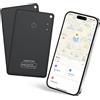 CASCHO Slim Wallet Tracker Card 0.06in, 2 Pack Localizzatore di Portafoglio Ricaricabile Compatibile con Apple Dov'è(solo iOS), Impermeabile Air Smart Tag Card per Valigie/Borse/Passaporto/Chiavi,Nero