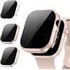 Kamita [3Pezzi] Kamita Custodia per Apple Watch 10 42mm, PC Bumper Case con Protezione Dello Schermo in Vetro Temperato per Privacy, Anti-spia Protettiva Custodie per iWatch10 (Chiaro+Luce stellare+OroRosa)