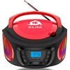 KLIM Boombox - Stereo Portatile Radio portatile FM, lettore cd, Bluetooth, MP3, USB, AUX - Batterie ricaricabili incluse - Connessione AUX e Wireless - Compatto e robusto - NOVITÀ - Rosso