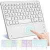 EASYTONE Tastiera Bluetooth con touchpad, mini tastiera wireless per tablet 7 colori retroilluminati compatibile con Windows/Android/iOS, tastiera di connessione stabile per iPad, iPhone, Xiaomi, bianco