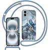 Saqmkil Cover con Cordino per iPhone 16 6,1, Aesthetic Marble Disegni Ragazze Custodia con Tracolla Laccio CollanaCollo Corda, Morbido TPU Bumper Silicone Antiurto Protettiva Case, Blu