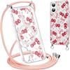 Krdvekm Cordino Cover per iPhone 16 6,1'', Aesthetic Fiocco Motivo Disegno Magnetica Trasparente PC Compatibile con MagSafe Case Corda Laccio Antiurto Protettiva Custodia per Ragazze, Rosa Cherry
